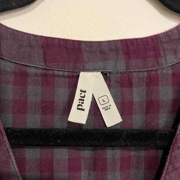 Pact Dress Coastal Short-Sleeve Purple Gray Plaid 100% Organic Cotton Large - Picture 7 of 9